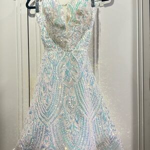 Camille White and Iridescent Sequin Dress “Only worn one time”